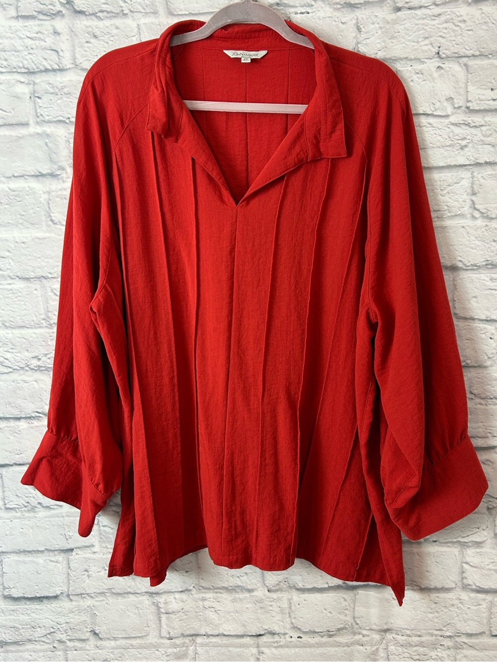 John Mark Plus Size 2X Red Tunic Blouse Oversized Collared Wide Sleeve Top